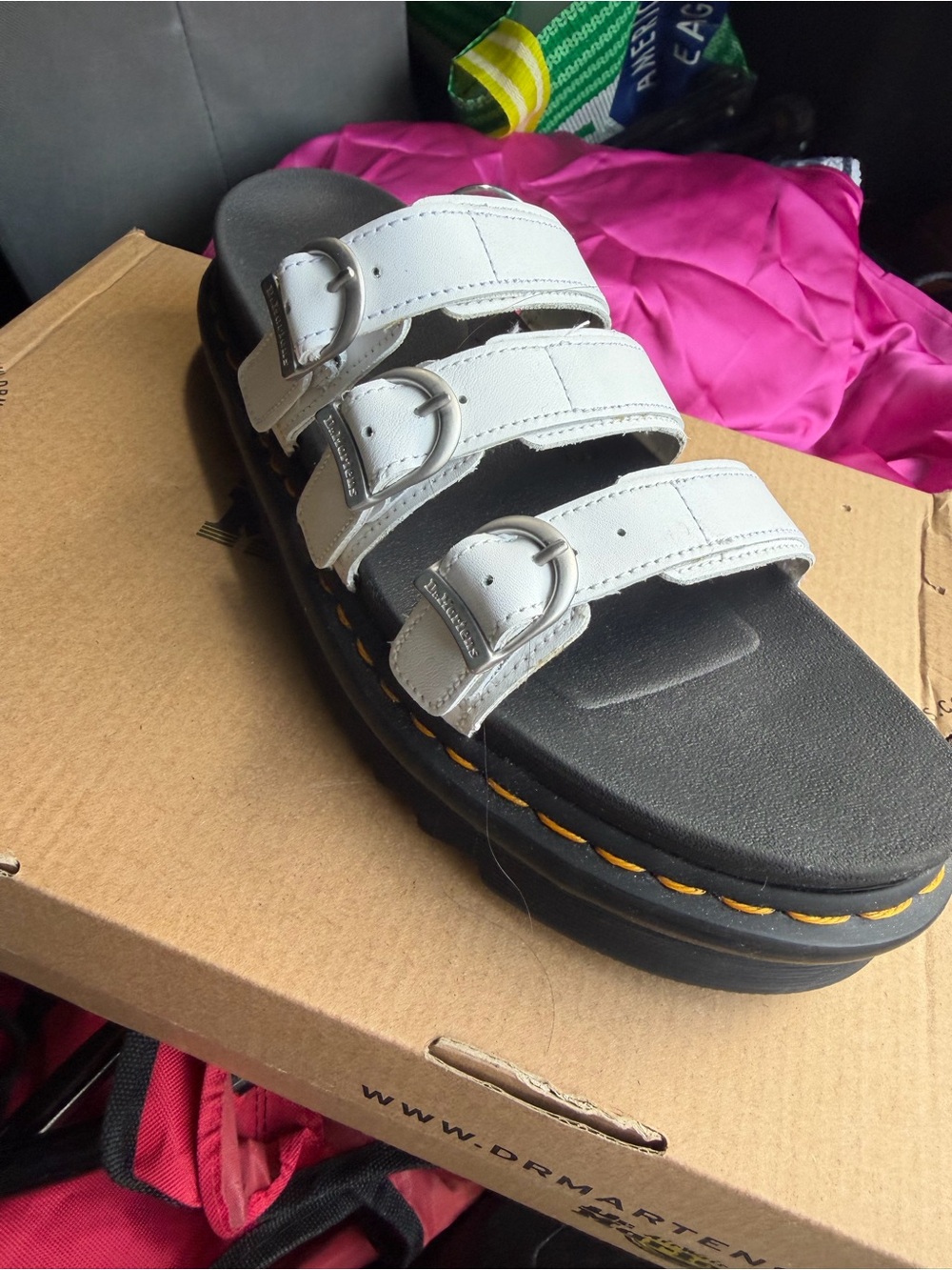 Dr. Martens Blaire slide White Triple-Buckle Platform Slide Sandal